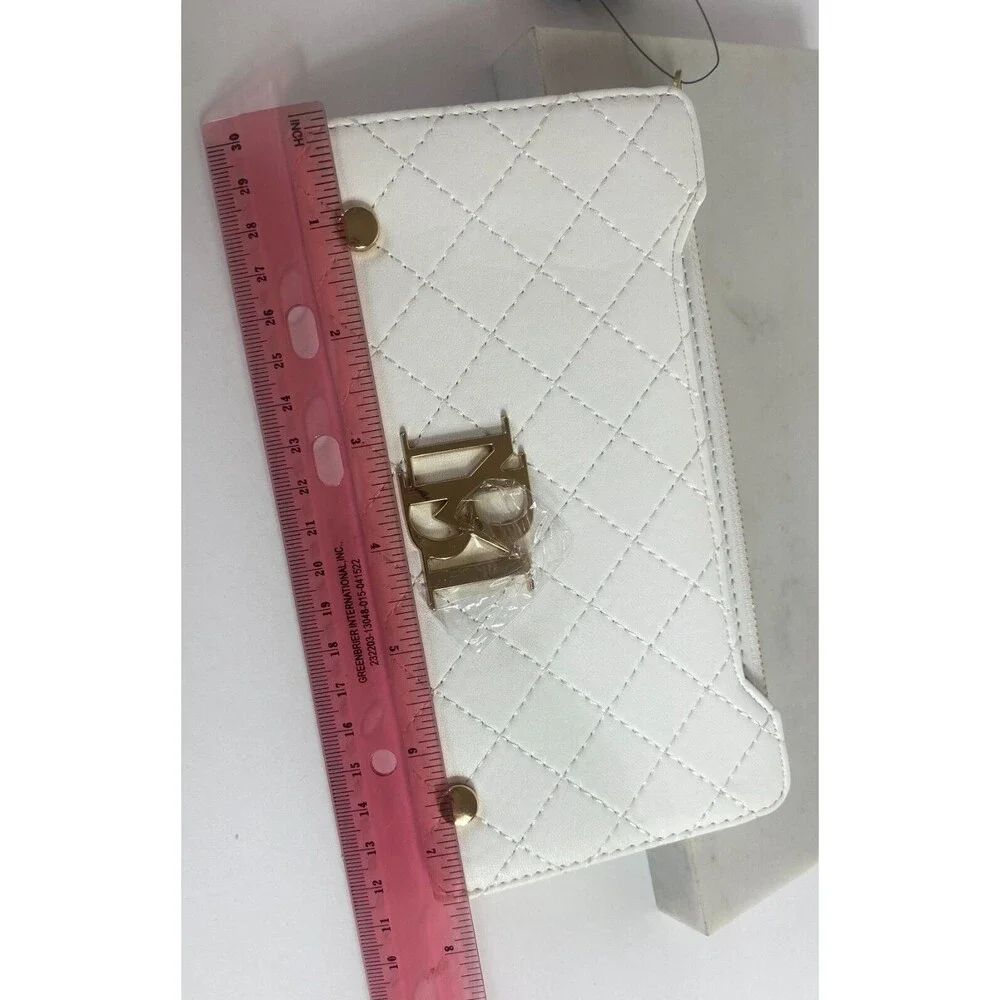 Badgley Mischka Card Wallet WHITE Quilted Zip Coin Purse Snap Designer NWT